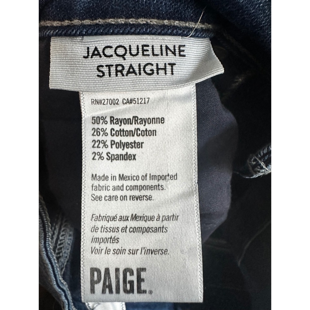Paige Jacqueline Straight Leg Jeans Dark Wash High Rise Denim Size 25 - Picture 6 of 6